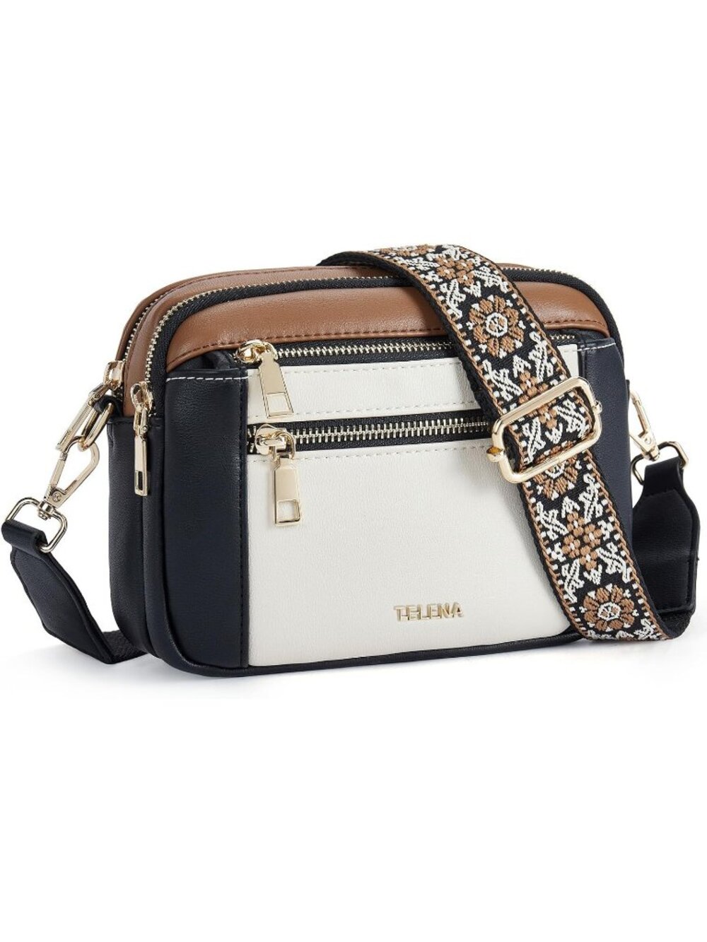 Women's Black Brown Vegan Leather Purse Adjustable Wide Strap Crossbody Bag